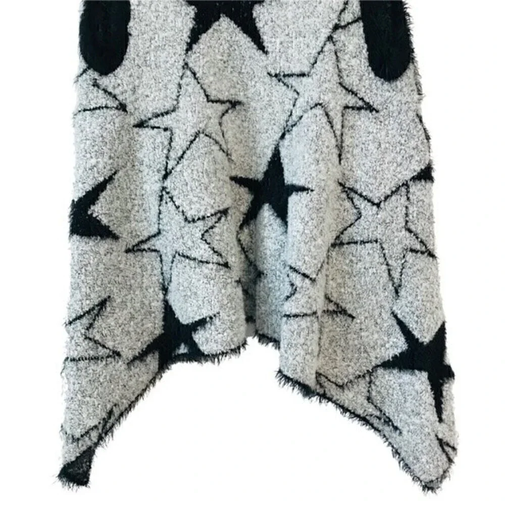 Milano Wool Stars Fuzzy Super Soft Sherpa Plush Cozy Winter Open Sweater Vest